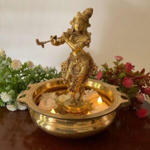 10 Inches Lord Krishna Idol And 8 Inches Brass Urli With Handle