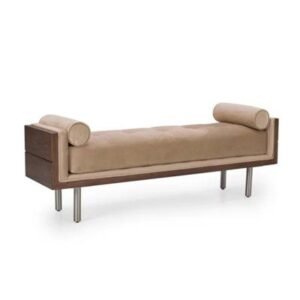 Brown Coloured Sofa Bench with 2 Pillow Rolls & Arm Rest