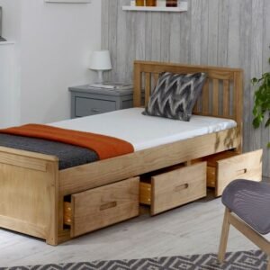 Brown Traditional Wood Single Bed with Storage Unit