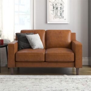 Camel Faux Leather Sofa