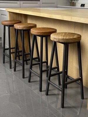 Charlie Gordon- thick framed industrial bar stool with chunky wood seat