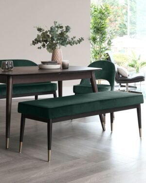 Dark Green Velvet Dining Bench Without Backrest