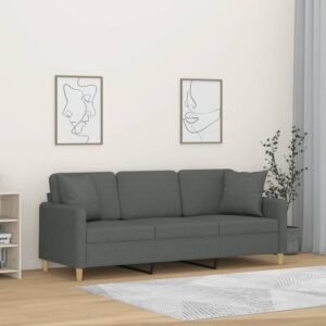 Dark Grey Fabric Sofa with Throw Pillows