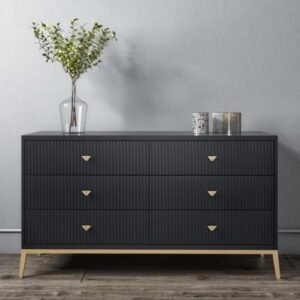 Dark Grey Wide Chest of 6 Drawers with Gold Legs