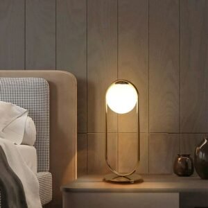 Gold Metal White Glass Globe LED Table Lamp