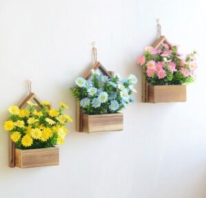 Hanging Artificial Flower Wooden Basket