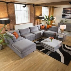 Huge Mikey Sofa Medium Grey U Shaped Corner Set Open End
