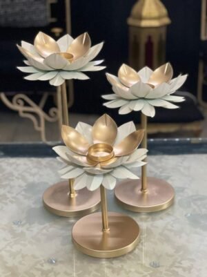 Indian Handmade Pedistal Lotus Flower Candle Holder
