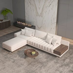 L-Shaped Off-White Modular Sectional Sofa with Ottoman