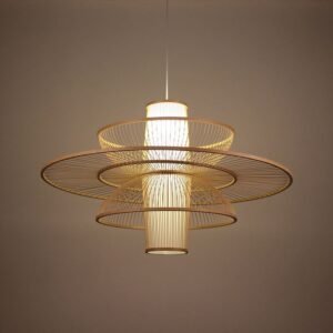 Lotus-Like Bamboo Suspension Lighting Minimalist Head Wood Pendant Ceiling Light