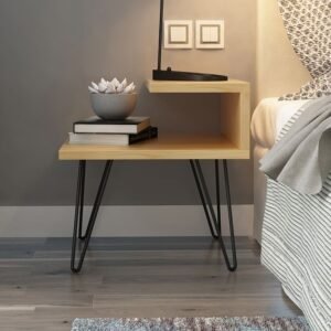 Minimalist Bedside Table with Metal Legs in Black Finish