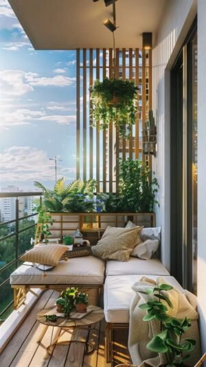 Modern Balcony Interior Design with Garden Flowers