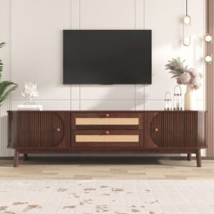 Modern Farmhouse TV Unit with Solid Wood Legs