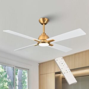 Modern Gold 4-Blade LED Ceiling Fan with Light and Remote Control