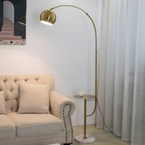 Modern Gold Arc Floor Lamp with Brass Standing Table