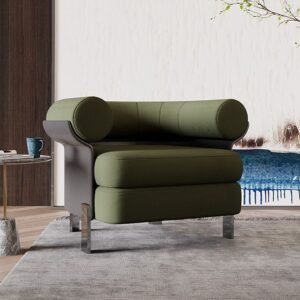 Modern Green Upholstered Chair with Round Back