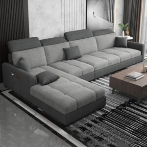 Modern L-Shape Sofa and Chaise Recessed Arm Sectional with Pillow Back Cushions