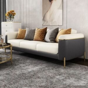 Modern Nappa Leather Upholstered Sofa with Pillow