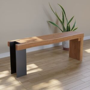 Modern Natural Wood Bench with 1 Side Metal Leg