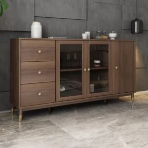 Modern Rectangle Sideboard Buffet with Ample Storages & Doors in Walnut