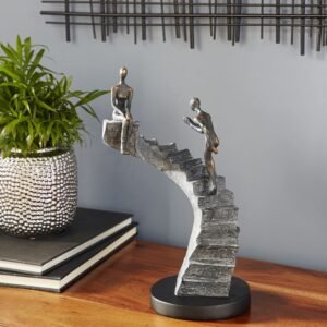 Modern Resin People Black & Silver Coloured Sculpture