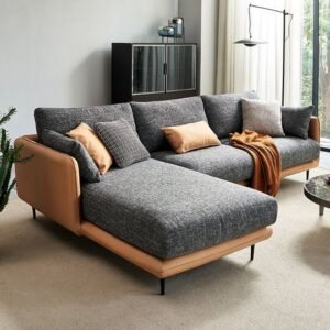 Orange & Dark Grey Coloured Modern Arm Removable Cushions Sofa with Pillows