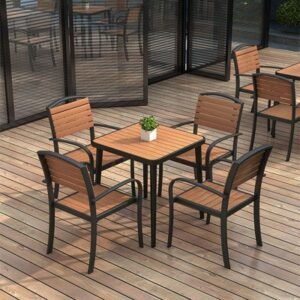 Cafe Restaurant Outdoor Plastic Wood Dining Tables And Chairs