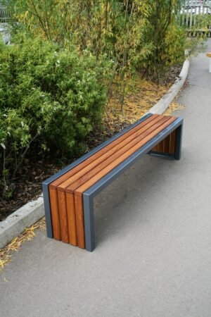 Outdoor Solid Wood Bench with Steel Legs