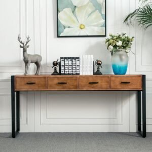 Rectangular Console Table with 4 Drawers & Top Open Storage