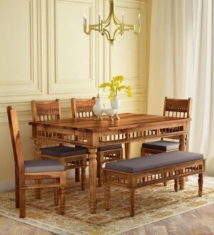 Rustic Teak Finish With Bench & Scratch Resistant Dining Table