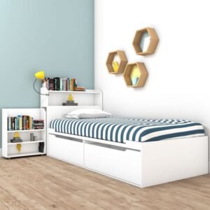 Sloan White Cabin Bed with Storage Headboard and Underbed Drawers