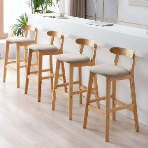 Solid Wood Counter Stool Linen Cushion with Back Wood Frame