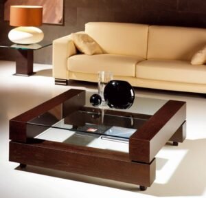 Square Wooden Glass Table