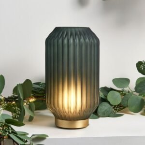 Vivian Glass LED Lantern Frosted Green Glass Battery-Operated