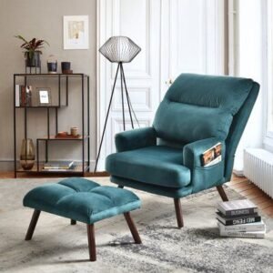 Wide Fabric Lounge Chair & Ottoman
