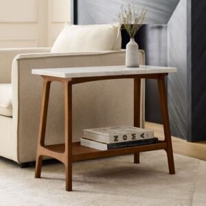 Wooden End Table with Marble Top