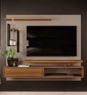 Wooden Wall Mounted TV Unit with Wire Hole