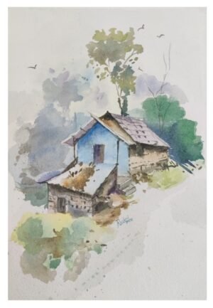 Watercolour Village Painting