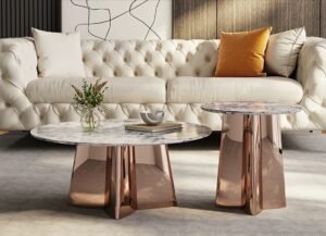 Super Crystalline Stone + Stainless Steel base Center Table