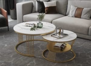 Slate Marble + Stainless Steel Center Table