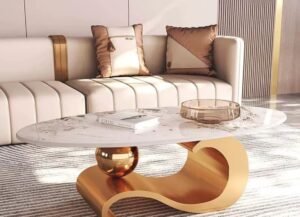 Slate Marble Top + Stainless Steel Base Center Table