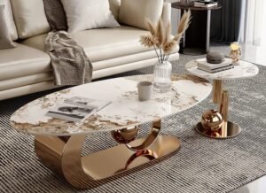 Slate Marble Top + Stainless Steel Base Center Table