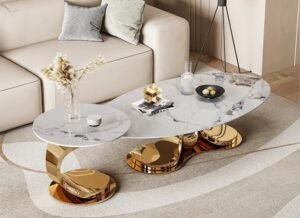 Slate Marble Top + Stainless Steel Base Center Table