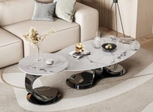 Slate Marble Top + Stainless Steel Base Center Table