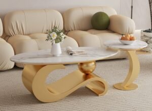 Slate Marble Top + Stainless Steel Base Center Table