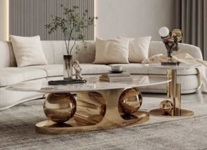 Slate Marble Top + Stainless Steel Base Center Table