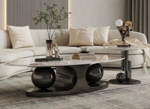 Slate Marble Top + Stainless Steel Base Center Table