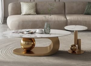 Slate Marble Top + Stainless Steel Base Center Table