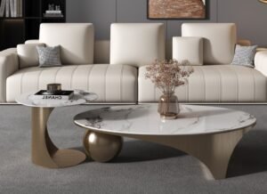 Slate Marble + Stainless Steel Center Table