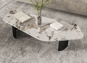 Slate Marble Top with Carbon Steel Base Center Table